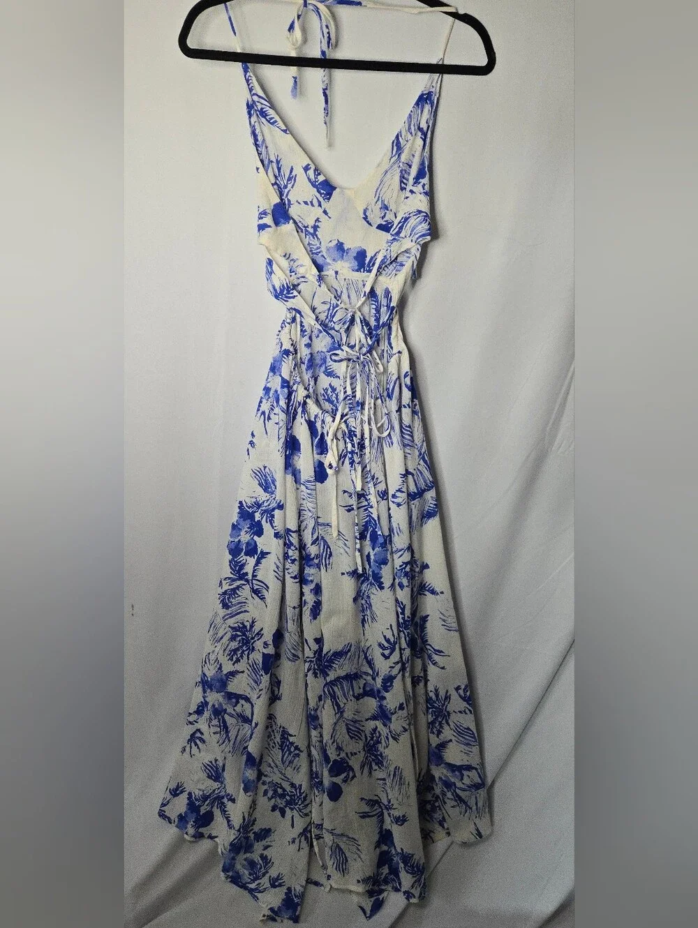 Free People Lille Printed Blue White Botanical Floral Halter Maxi Dress XS - Picture 5 of 11
